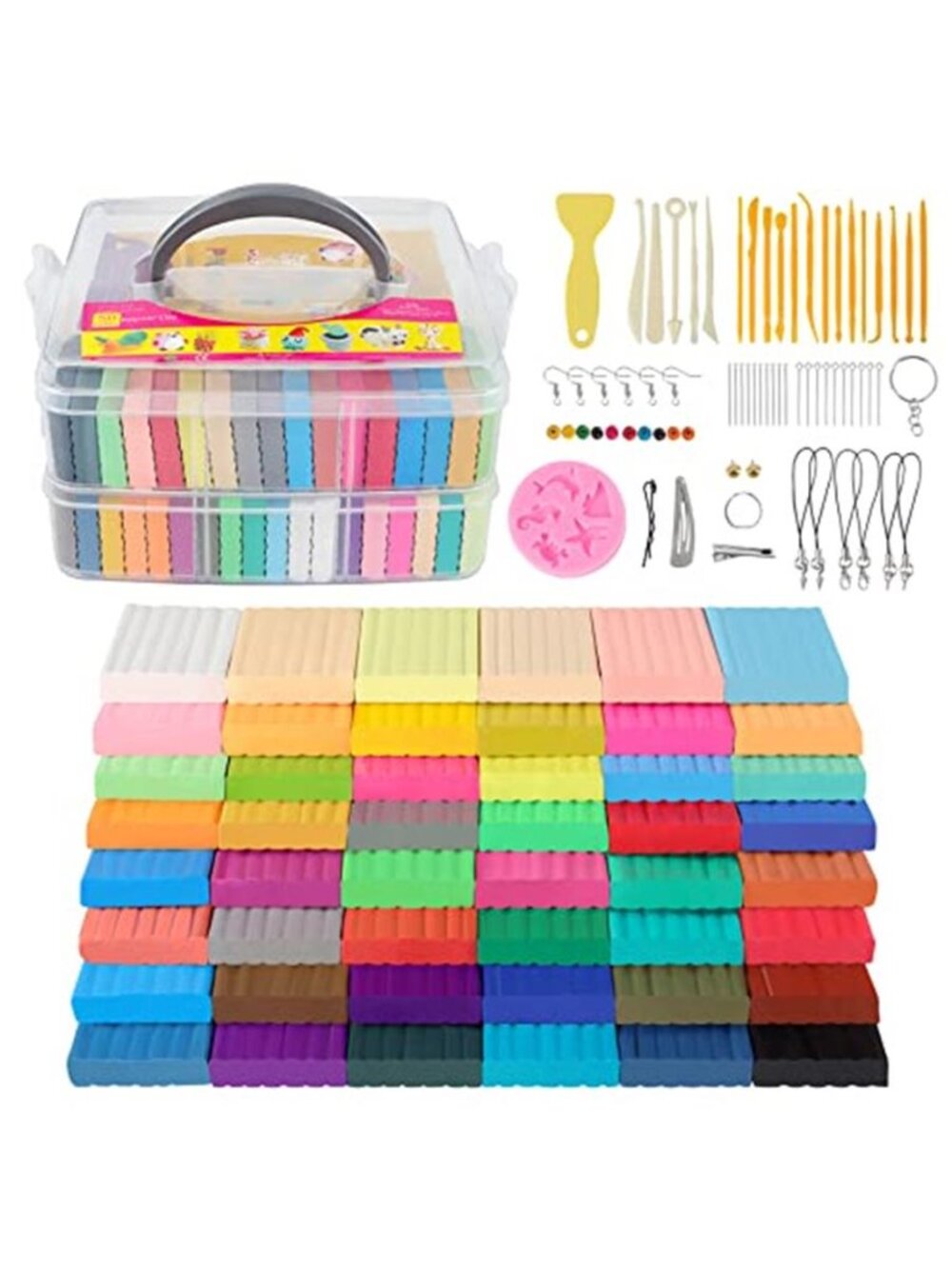 New Polymer Clay Set, 50 Colors Oven Bake Modeling Clay for Kids, Sculpting Tool